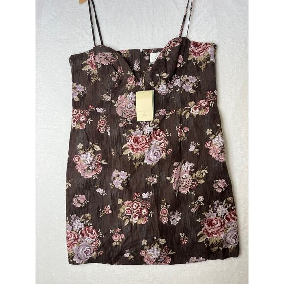 NWT H&M Brock Collection Brown Floral Mini Dress Cottage Bustier Sexy sz XL - Picture 3 of 9